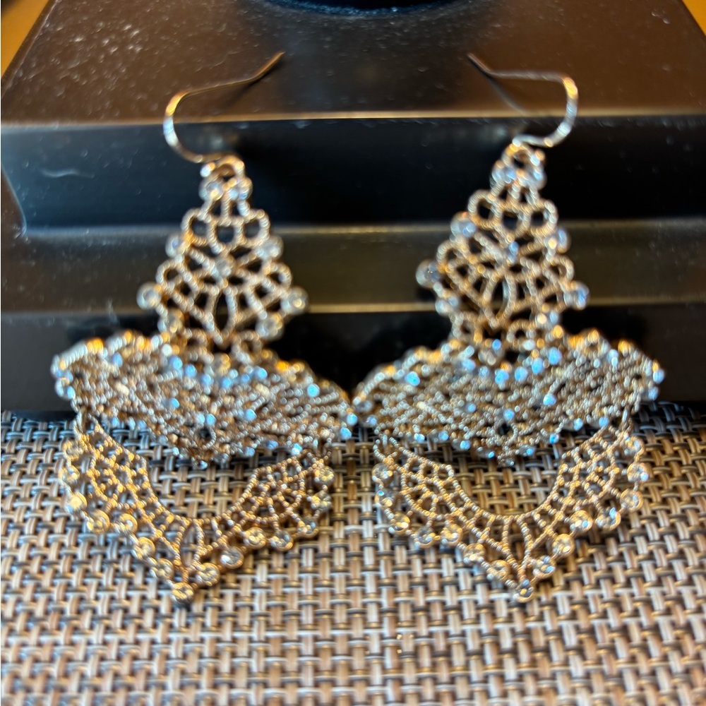 Elegant Gold Filigree Earrings with Rhinestone 3”